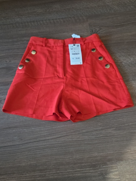 Zara Pants - High-Waist Zara Coral Sailor Shorts with Gold Buttons